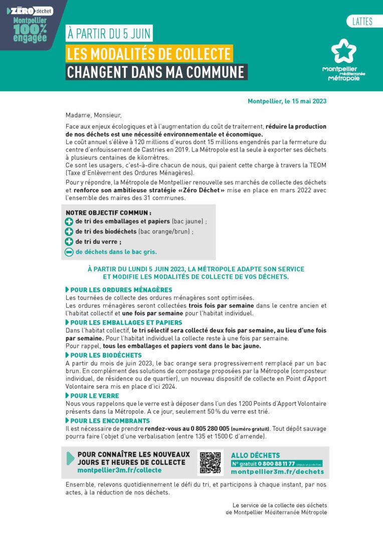 À partir du lundi 5 juin 2023 : la métropole adapte son service et modifie les modalités de collecte de vos déchets